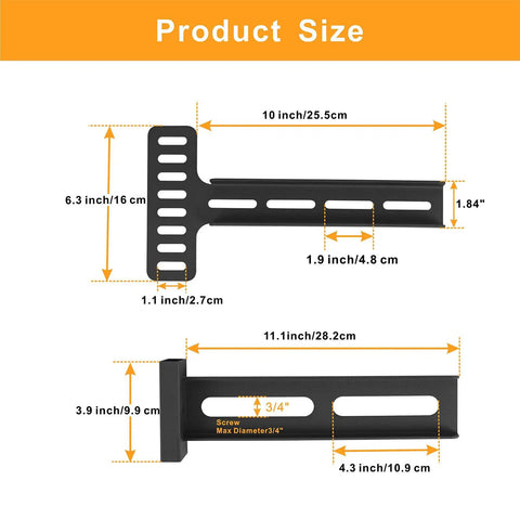 Universal Headboard Brackets For Adjustable Beds And Metal Frames With Heavy Duty Wall Mounting Kit diagram displaying product sizes and measurements.
