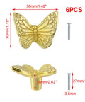 Butterfly Drawer Knobs Set Of 6 In Dope Gold Brass Finish For Cabinets with dimensions and screws shown