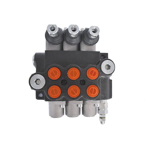 Front view of Three Spool Hydraulic Valve With 13GPM Flow And 3600PSI Rating, Directional Control Valve With SAE Ports