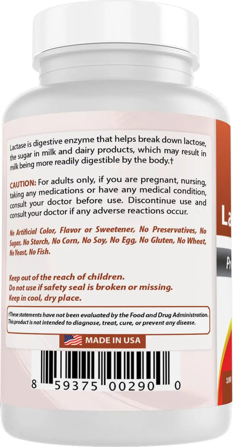 Back of Straight Up Fast Acting Lactase Enzyme Tablets bottle with usage instructions and supplement details.