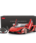 Lamborghini Sian FKP 37 1/14 RC Car For Kids Red Realistic 13.3 Inch Scale Remote Control Toy With Forward Reverse Left Right Steering