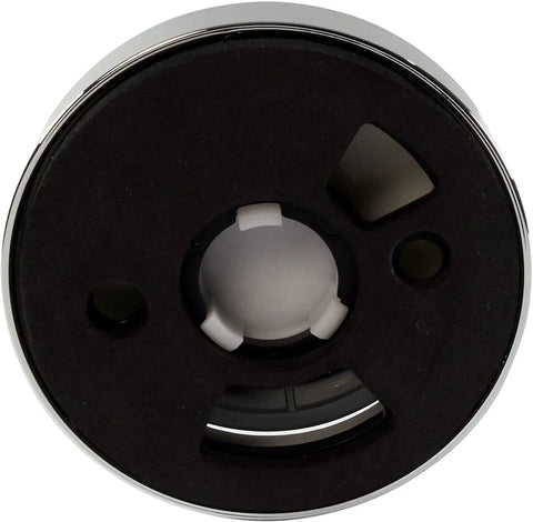 Rock Solid Bathtub Overflow Drain Cover With Deep Soak Round Profile Two Hole Universal Fit Satin Nickel No Sweat Swap Bathroom Glow Up Smooth Soak Routine Daily 50 Pack top view, 2.70 inch round design with black interior.