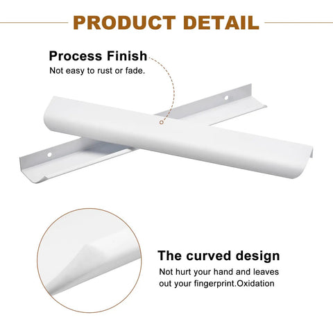 Close-up of Matte White Edge Cabinet Finger Pulls 10 Pack with 192mm hole center, showcasing curved design and durable finish.