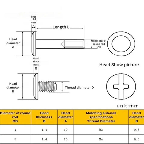 Diagram of Top Shelf 100 Piece M3 And M4 Chicago Binding Bolts Crafted From Gnarly 304 Stainless Steel with measurements.