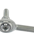 3/8 Inch RH Male Heim Joint Rod End With Stud Zinc Plated Steel And Teflon Lined Spherical Bearing, detailed view.