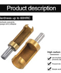 Pro Grade Titanium Plated Wood Plug Cutter Drill Bit Set with straight and tapered heads, made of high carbon steel.
