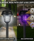 Solar Powered Outdoor Bug Zapper 4 Pack With Dual Lighting Mode 365nm UV Lure And 1000V Grid in backyard garden setting