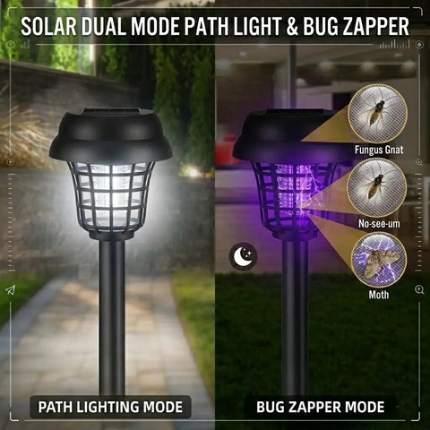 Solar Powered Outdoor Bug Zapper 4 Pack With Dual Lighting Mode 365nm UV Lure And 1000V Grid in backyard garden setting