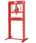 Built Like A Tank 20 Ton Hydraulic H Frame Shop Press in bold red color for auto repair and metalworking projects.