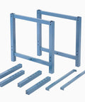 Rock Solid Heavy Duty Industrial Workbench Frame Base Adjustable Height Steel Shop Station With Leveling Glides No Sweat Easy Assembly Blue Pro Grade components, including steel legs and support bars.