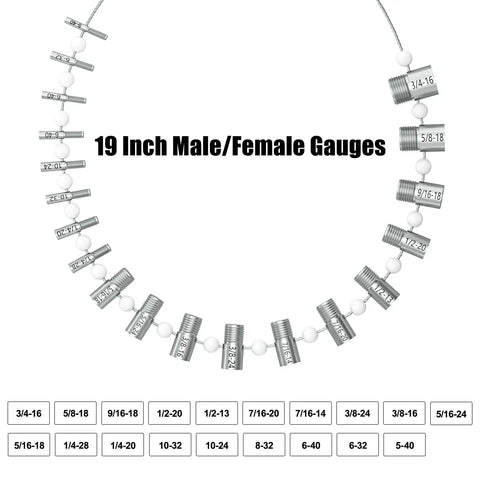 Nut And Bolt Thread Checker With Detachable Wire Loop Design For Inch And Metric Gauges, 19 Male And Female Gauges Display