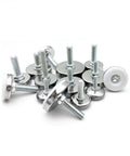 16 Piece Heavy Duty Furniture Levelers Screw In Anti Wobble Table Feet With White Poly Glides For Precise Height Adjustment And Total Rock Solid Floor Support displayed on a white background.