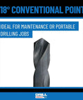 Drill America twist drill bit, 1/8 in, high-speed steel; close-up of tip