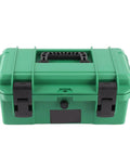 Front view of green Tractor Tool Box Portable Organizer With Removable Tray Durable PP Plastic Carrier for UTV ATV Truck Car Universal Fitment