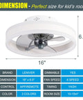 Dope 16 Inch Bladeless Ceiling Fan With Lights Remote And App Control shown with dimensions and features chart