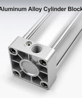 Heavy Duty Industrial Pneumatic Air Cylinder With One And One Quarter Inch Bore And Seven Point Eight Seven Inch Stroke Double Acting Single Rod M10 By 1.25 Threaded Rod Port One Eighth Inch Includes Two Push In Fittings aluminum block