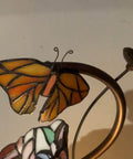 Butterfly Lily Flower Tiffany Style Stained Glass Accent Table Lamp Night Light with removable butterfly accessory.