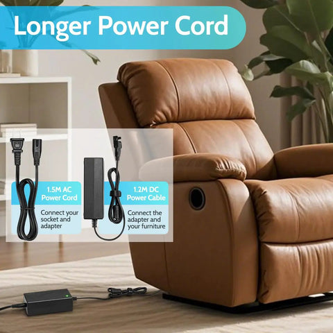 Brown recliner with 29V 2A Recliner Power Adapter With Long Cables 100 To 240 V Input 50 60 Hz Switching Transformer Replacement Part