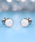 Solid Implant Grade Titanium Screw Back Earrings Made For Sensitive Skin With Hypoallergenic F136 Studs, featuring white opal stones.