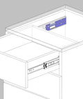 Illustration showing installation of 10 Pairs Of 22 Inch Soft Close Full Extension Ball Bearing Side Mount Drawer Slides Three Section Zinc Plated 100 Lb Capacity Includes Mounting Screws Brackets Not Included Durable Steel Construction For Smooth Quiet Drawer Operation in a cabinet.