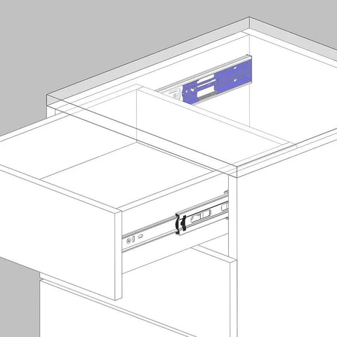 Illustration showing 10 Pairs Of 14 Inch Soft Close Full Extension Drawer Slides With Ball Bearing Side Mount, installed in cabinet