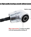 Chrome vanadium 105 degree right angle drill attachment with magnetic bit socket, quick change 1/4 inch drive, for tight spots.