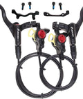 Bucklos MTB hydraulic disc brake set with aluminum alloy levers and red adjusters, dual calipers and hoses