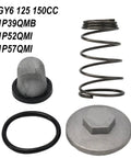 Top Rated Gy6 Scooter Oil Drain Kit With Filter Spring And O Ring For 150Cc Moped Engine Tune Up Ensures Perfect Fit And Leak Free Sealing For Chinese Bikes, shown with filter, spring, plug, and O-ring