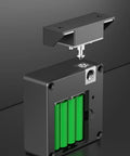 Seamless NFC Electronic Drawer Lock With Discreet Invisible Cabinet Mount showing internal battery compartment and flat design.