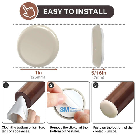 1 Inch Carpet Furniture Sliders And Glides With Self Stick Adhesive, 20 Pack Beige, Easy Move Pads For Chairs And Heavy Furniture On Carpet, No Slip, Floor Friendly, Great For Moving Appliances
