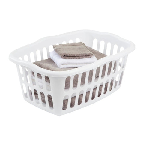 12 Pack Rectangular Laundry Basket With Handles, Heavy Duty Plastic Hamper, 1.5 Bushel Capacity, White Laundry Organizer with towels