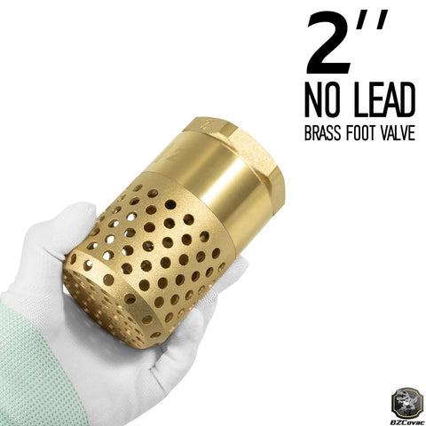Gloved hand holding 2 Inch Brass Foot Valve With Mesh Strainer And Backflow Prevention, Universal One Way Female NPT Check Valve For Irrigation