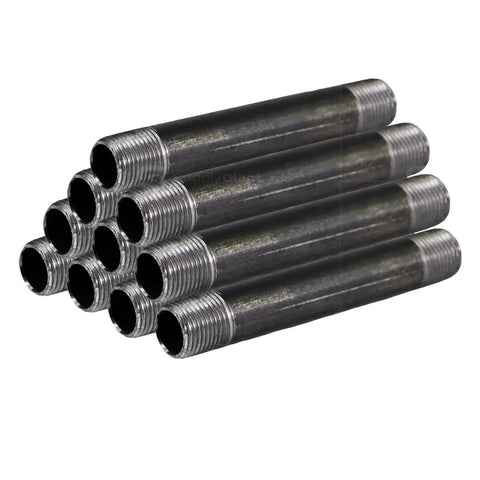3/8 By 6 Inch Black Steel Pipe Nipple Set, 10 Pack, Heavy Duty Schedule 40 NPT Threaded Nipples stacked
