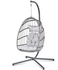 Hanging Egg Chair With Stand for Indoor Outdoor Chill, Plush Washable Cushions, 350 Lbs Capacity, Swing Hammock Chair on metal stand.