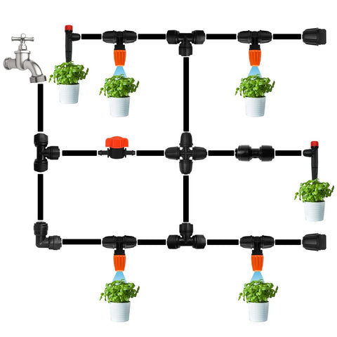 20 Pack One Quarter Inch Drip Irrigation Valve Fittings With In Line Shut Off Valves Barbed Connectors for Tubing System