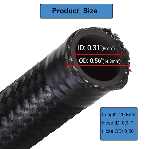 Dope 20ft Nylon Braided CPE Fuel Line Kit With Heavy Duty 6AN Fittings For High Flow Racing, Coolant Trans Oil Turbo Cooler And Car Upgrade Jobs, 20 ft hose