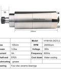 Diagram of 380V ER25 CNC Water Cooled Spindle With 3.2kW Constant Power Motor, showing dimensions and specifications.