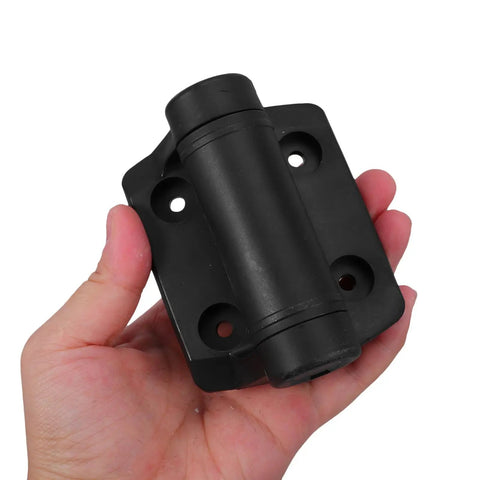 Self Closing Gate Hinges With Spring Loaded Mechanism Adjustable Nylon Heavy Duty Gate Hardware Tough As Nails Built To Last Wear Resistant Fence Hinge Kit For Residential Fences Corrosion Resistant Easy Install Two Pack black hinge close-up