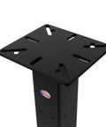 Rock Solid Heavy Duty Vise And Grinder Floor Pedestal Stand Featuring Universal Mounting Slots, top view of black steel platform with slots.