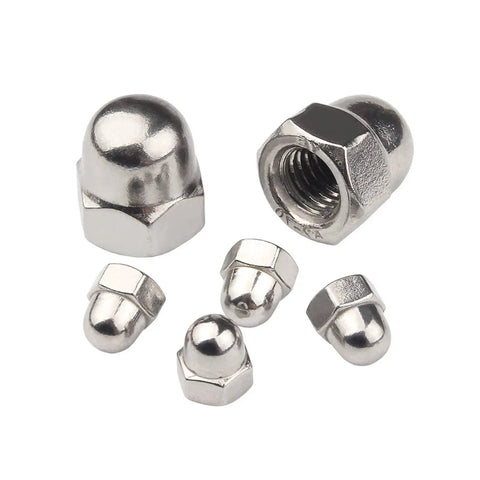 Stainless Steel 1/4-20 Acorn Cap Nuts Lock Nuts 18-8 304 Grade, 50 Piece Set, showing multiple acorn nuts with polished finish