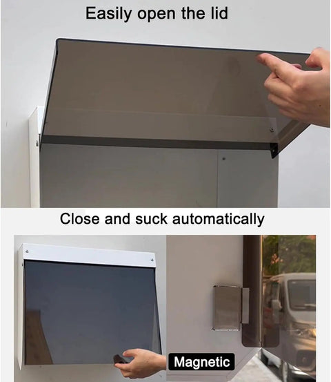 Kickass Heavy Duty EV Charger Cover With Slick Flip Up Door, All Weather wall mount shield showing magnetic lid opening.