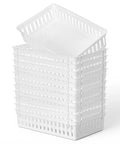Stacked 12 Pack Plastic Organizer Baskets White Storage Bins Trays For Desk Home Office Shelves And Craft Room Organization Easy Grab Mess Free Neat And Tidy Large Capacity Stackable Ventilated Mesh.