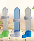 Auto Bird Feeder And Water Dispenser With Clear Polymer Reservoir Clip On Cage Rack Gravity System For Budgies Cockatiels And Parakeets No Sweat Setup Keeps Em Good Daily in green, blue, and clear versions