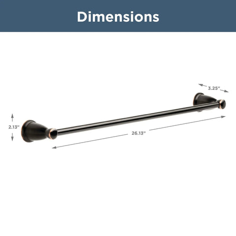 Kinla 24 Inch Towel Rack For Bathroom In Oil Rubbed Bronze, wall-mounted bar dimensions diagram with bronze finish end caps