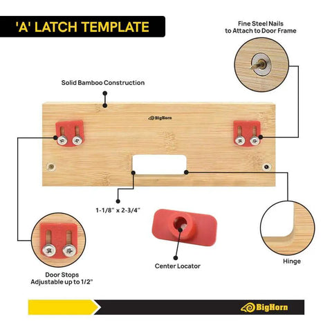 Heavy Duty Bamboo Router Template Kit For Door Latch And Deadbolt Strike Plates with adjustable stops and center locator.