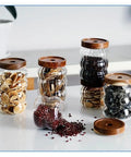 Premium Textured Glass Tea Canisters For Loose Leaf Coffee Beans And Pantry Essentials on countertop, 350ml, airtight, vintage style.