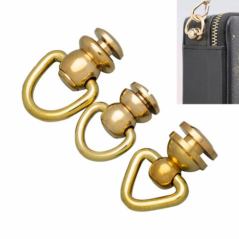 Solid Brass D Ring Ball Stud Rivets With Screws 1.1x0.47 Inch Two Pack For Leather Craft DIY Saddlery And Gear Mounting Sturdy Hardware For Belts Straps And Bags, shown with bag use