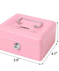 Kid Friendly Locking Cash Box With Top Slot Pink Metal Money Safe For Coins And Cash Portable Small Safe Box