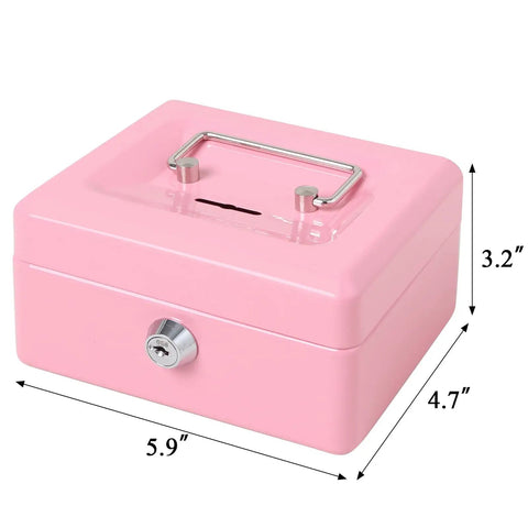 Kid Friendly Locking Cash Box With Top Slot Pink Metal Money Safe For Coins And Cash Portable Small Safe Box