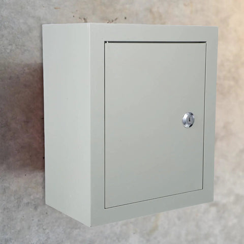 Weatherproof Outdoor Electrical Junction Box With Beefy Rugged Iron Enclosure And Mounting Plate on wall